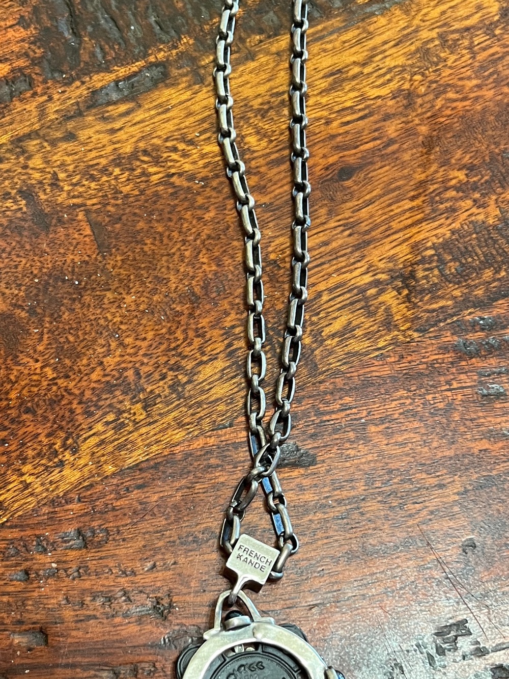 French Kande vintage black medallion silver cross silver necklace HTF style - Picture 4 of 9